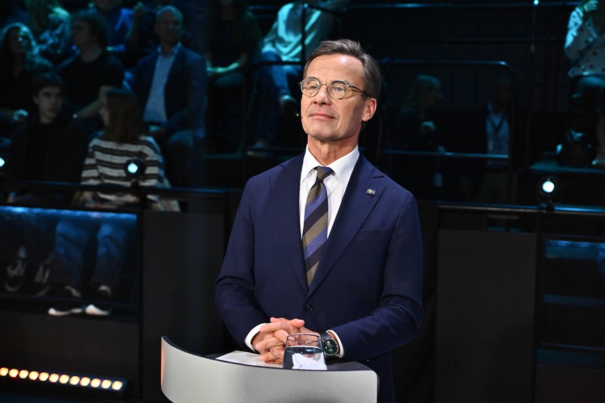 epa13229434 Prime minister and Moderates party leader Ulf Kristersson in the studio ahead of TV4's election debate in Stockholm, Sweden, 10 September 2026. General elections will be held in Swede ...