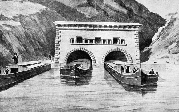 Am Splügen-Pass sollten die Schiffe durch einen Tunnel geführt werden.
