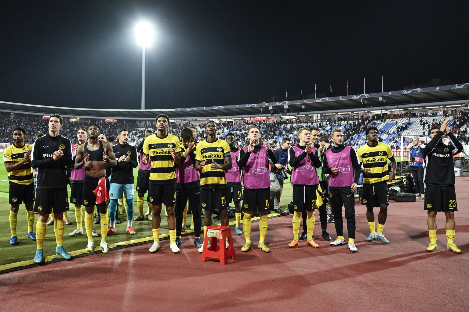 YB&#039;s player react after the Champions League group G soccer match between Serbia&#039;s FK Red Star Belgrade and Switzerland&#039;s BSC Young Boys, at the Rajko Mitic Stadium, in Belgrade, Serbia ...