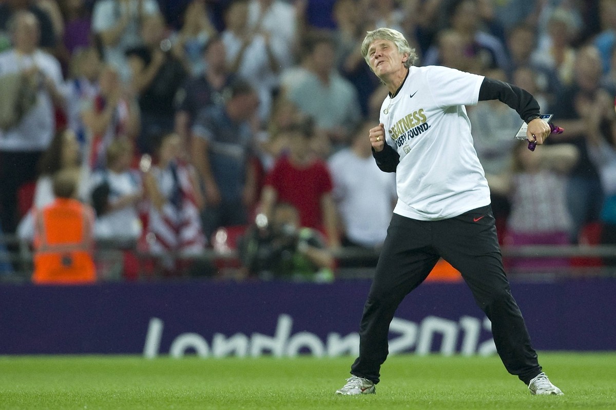 Bildnummer: 11182642 Datum: 09.08.2012 Copyright: imago/Sven Simon
Schlussjubel der US-Nationaltrainerin, US-Coach, Pia SUNDHAGE, Freude, Begeisterung, Fussball, Finale, Frauen USA - Japan 2:1, USA - ...