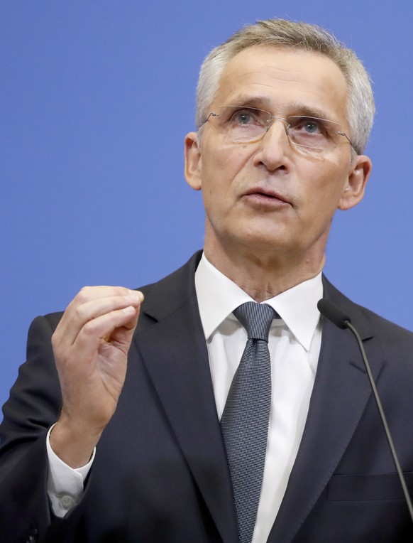 epa09780531 NATO Secretary General Jens Stoltenberg addresses a press conference after an extraordinary meeting of the North Atlantic Council (NAC) following Russia&#039;s aggression against Ukraine,  ...