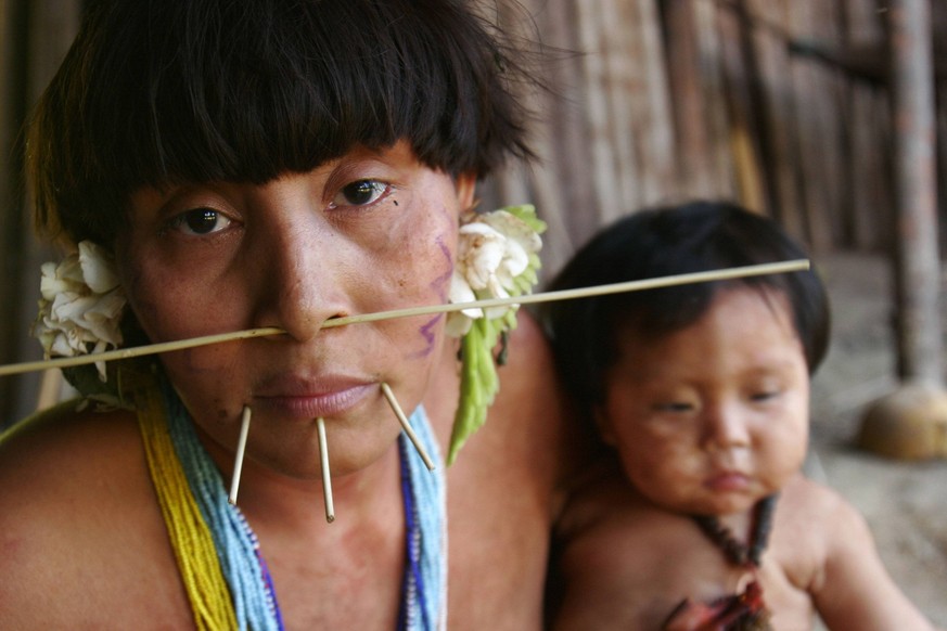 Yanomami Community, Venezuela A family of the Yanomami tribe. Considered the Native Americans of South America, the forest-dwelling tribe live in the Amazon rainforest on both sides of the Brazil-Vene ...