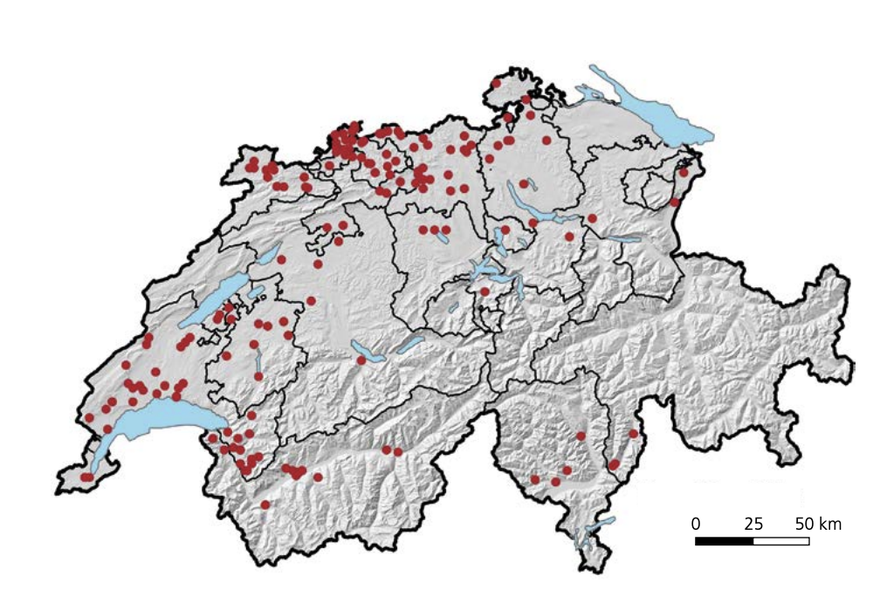 Karte Verbreitung Eichen-Prozessionsspinner Eichenprozessionsspinner Prozessionsspinner Schweiz