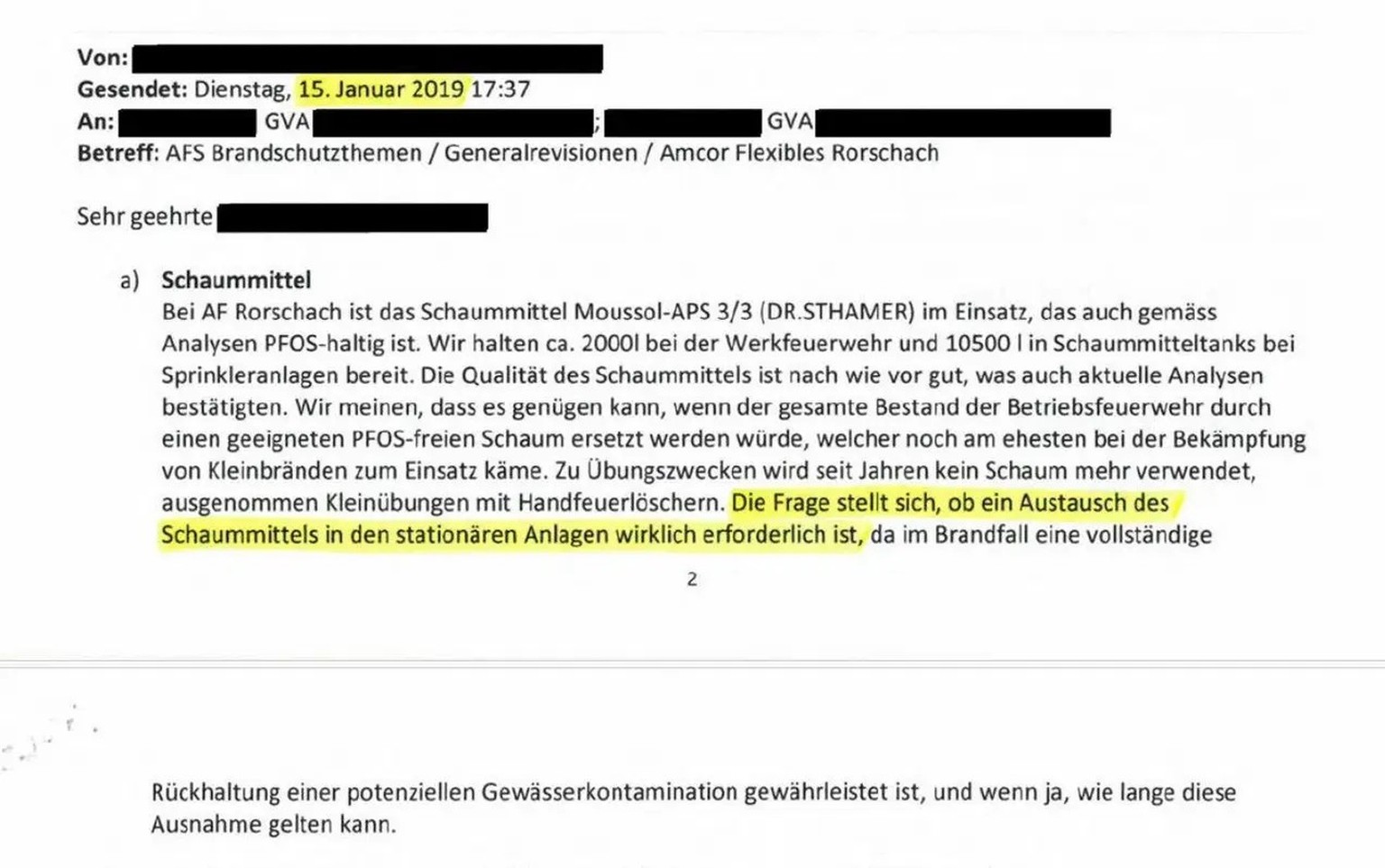 St.Gallen Akten PFAS Amcor