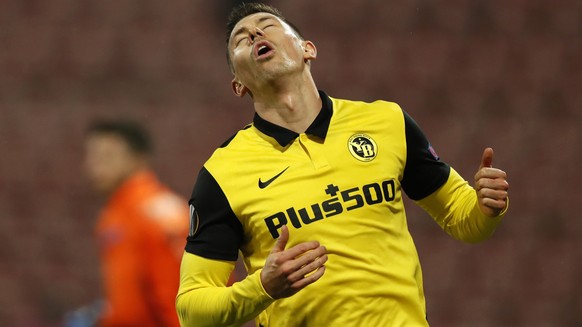 epa08784576 Young Boys' Christian Fassnacht reacts during the UEFA Europa League group A soccer match between CFR Cluj and Young Boys Bern in Cluj Napoca, Romania, 29 October 2020. EPA/ROBERT GHE ...