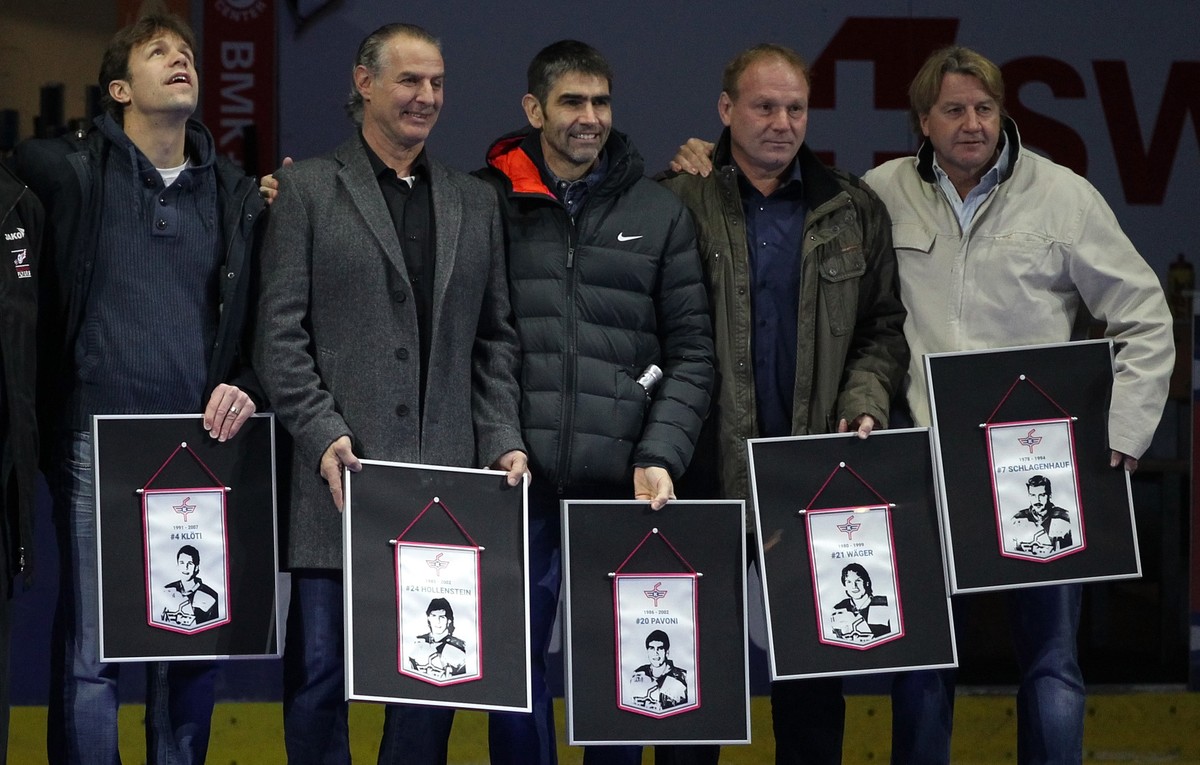 Klotener Helden früherer Tage: Marco Klöti, Felix Hollenstein, Reto Pavoni, Roman Wäger und Peter Schlagenhauf (von links).