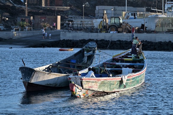 epa11629769 Small boat &#039;cayucos&#039; are pictured in La Restinga harbor, El Hierro, Spain, 28 September 2024. Nine migrants have died and 50 are missing after their &#039;cayuco&#039; sank off t ...
