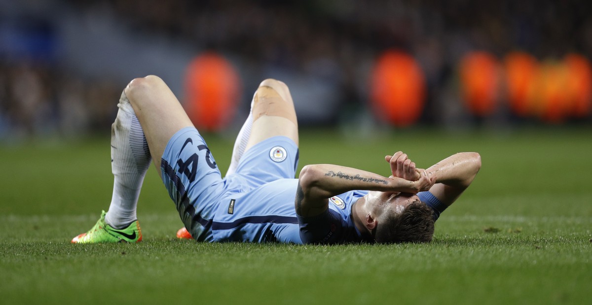 Britain Football Soccer - Manchester City v AS Monaco - UEFA Champions League Round of 16 First Leg - Etihad Stadium, Manchester, England - 21/2/17 Manchester City's John Stones looks dejected af ...