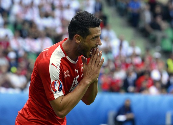 epa05389433 Blerim Dzemaili of Switzerland reacts during the UEFA EURO 2016 round of 16 match between Switzerland and Poland at Stade Geoffroy Guichard in Saint-Etienne, France, 25 June 2016.

(REST ...