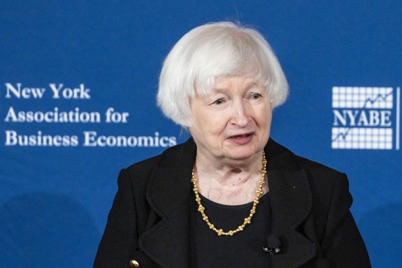 epa11826886 US Secretary of the Treasury Janet Yellen addresses the New York Association for Business Economics in New York, New York, USA, 15 January 2025. This was likely Yellen?s final speech as se ...