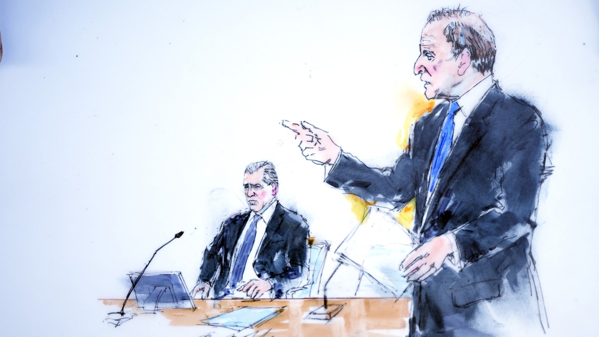 In this courtroom sketch, President Joe Biden's son Hunter Biden, left, appears alongside attorney Abbe Lowell, right, in federal court, Thursday, Jan. 11, 2024, in Los Angeles. Biden pleaded not ...