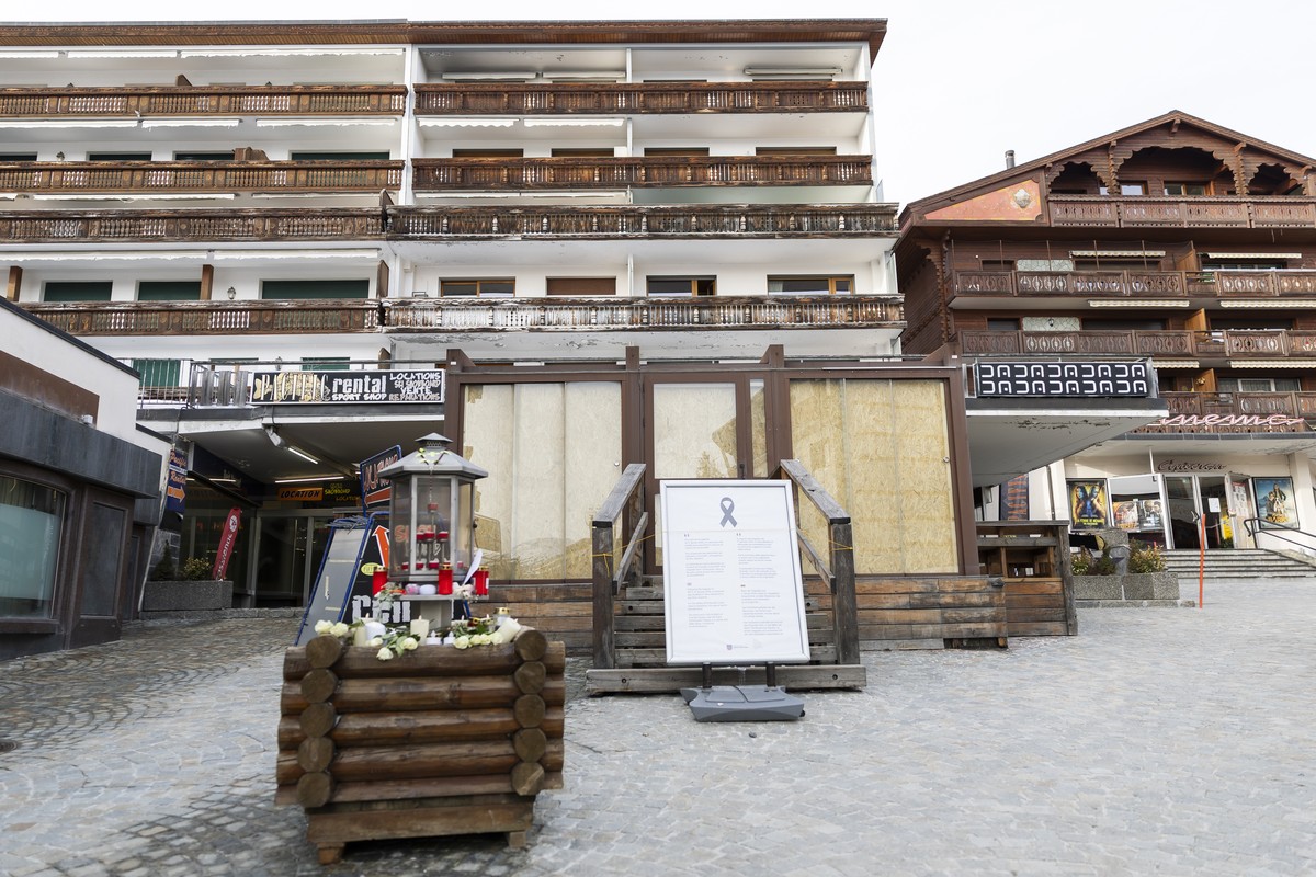 The entrance of the "Le Constellation" bar and lounge is pictured after the fire at the "Le Constellation" bar and lounge, in Crans-Montana, Switzerland, Monday, February 9, 2026.  ...
