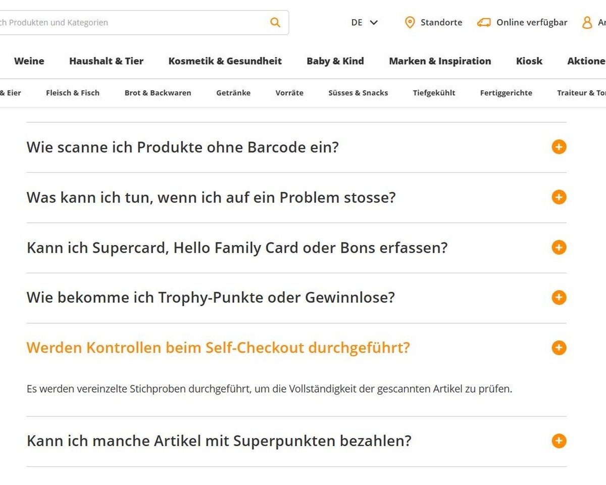 Screenshot Kontrollen Self-Checkout Coop.