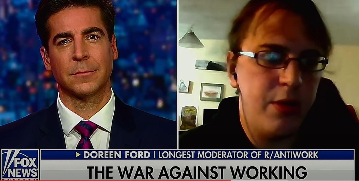 Fox-News-Moderator Jesse Watters im Gespräch mit Reddit-Moderatorin Doreen Ford.