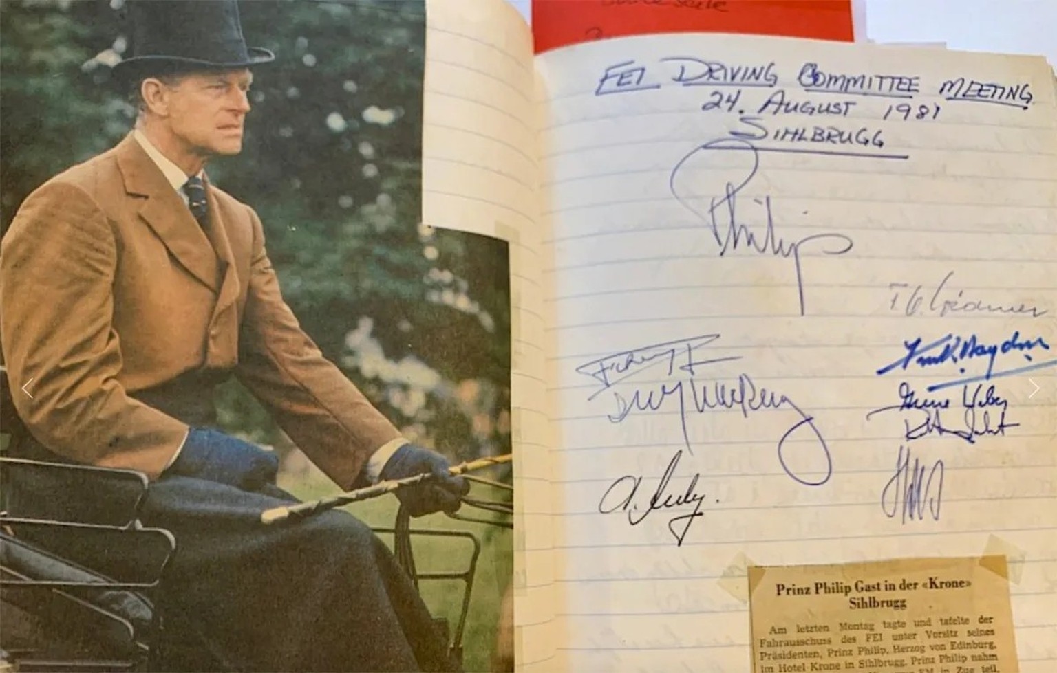 Der Royal dinierte in Sihlbrugg und verewigte sich im Gästebuch.