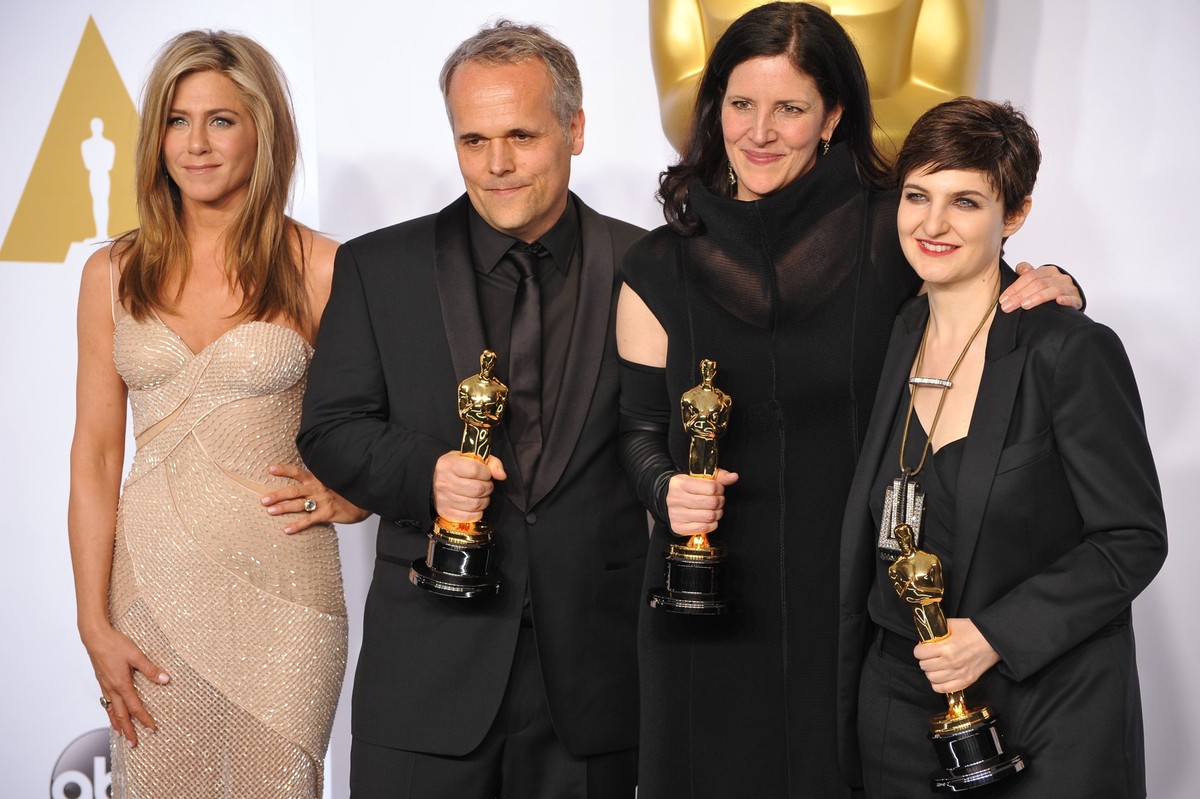 Jennifer Aniston &amp; Dirk Wilutsky &amp; Laura Poitras &amp; Mathilde Bonnefoy, LOS ANGELES, CA - FEBRUARY 22, 2015: Jennifer Aniston &amp; Dirk Wilutsky &amp; Laura Poitras &amp; Mathilde Bonnefoy  ...