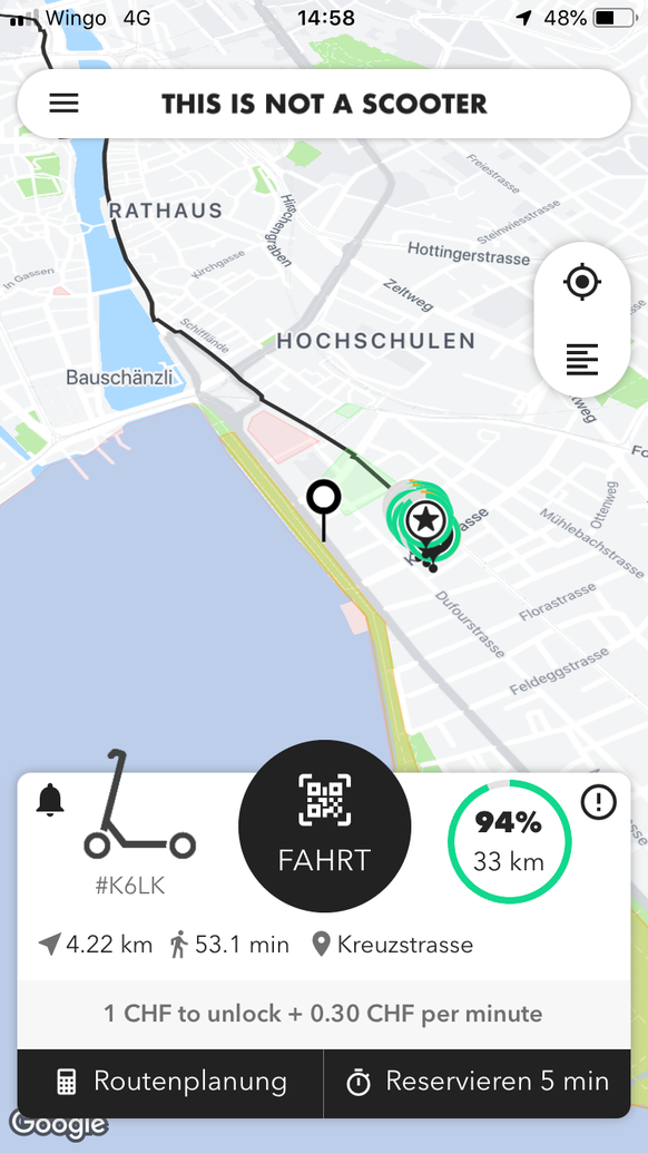 Acht Scooter sind derzeit in Zürich verfügbar.&nbsp;