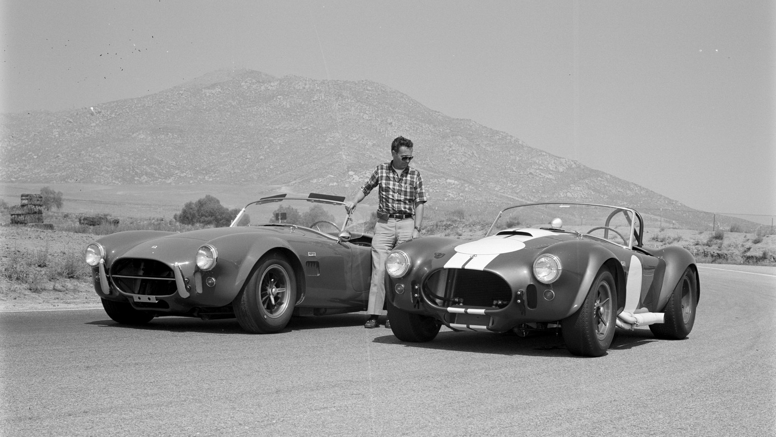 UNITED STATES - SEPTEMBER 09: Shelby 427 Cobras - Street - Road Racing. Two Shelby Cobras equipped with 427 Ford engines, one for the street and the other for competition, were tested at Riverside Int ...