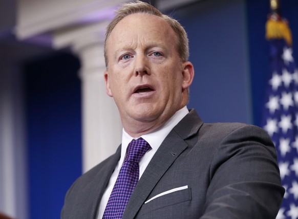White House press secretary Sean Spicer speaks to members of the media in the Brady Briefing room of the White House in Washington, Monday, July 17, 2017. (AP Photo/Pablo Martinez Monsivais)