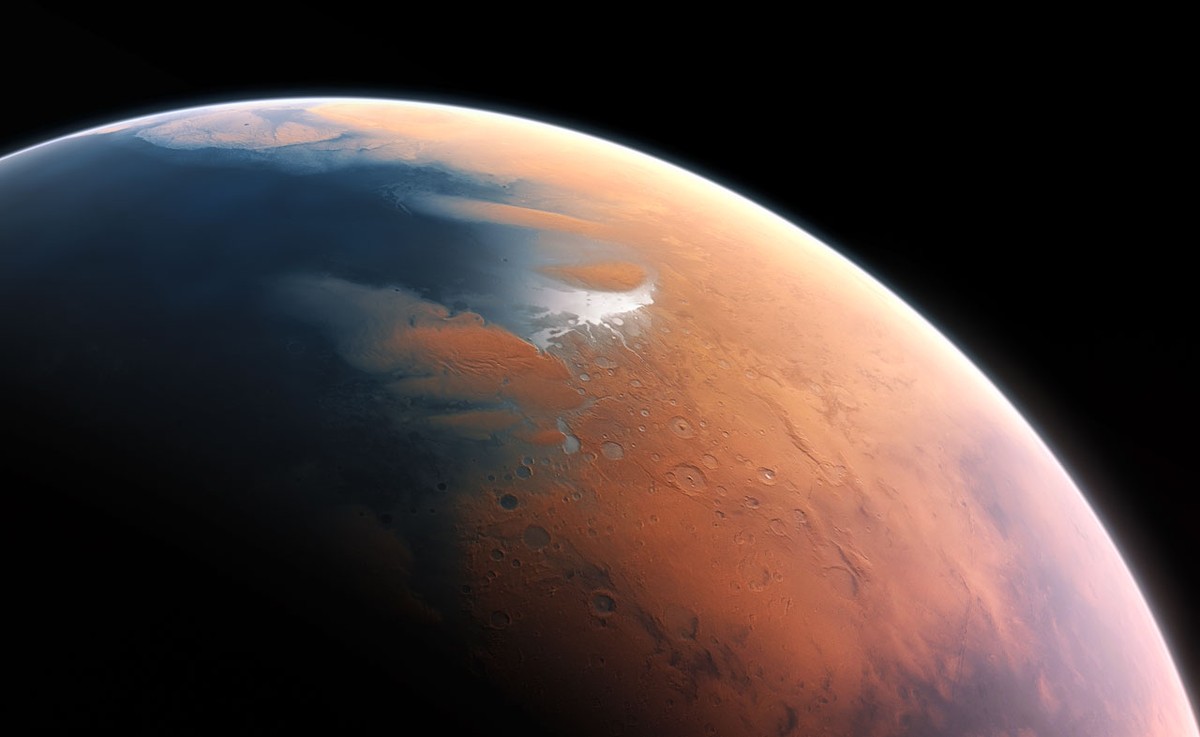 Künstlerische Darstellung der Marsoberfläche vor 4,5 Milliarden Jahren:&nbsp;Damals hatte unser Nachbarplanet sogar noch richtige Ozeane.&nbsp;
