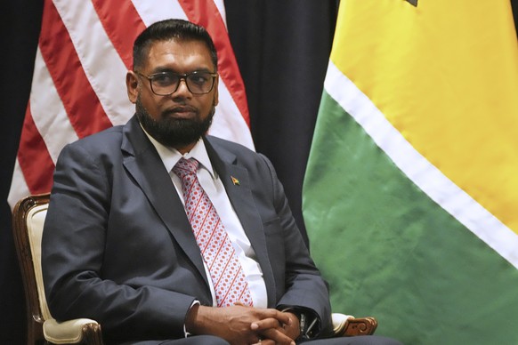 Guyanese President Mohamed Irfaan Ali meets with U.S. Secretary of State Antony Blinken at the United Nations headquarters, Monday, Sept. 23, 2024. (Bryan R. Smith/Pool Photo via AP)
Mohamed Irfaan Al ...