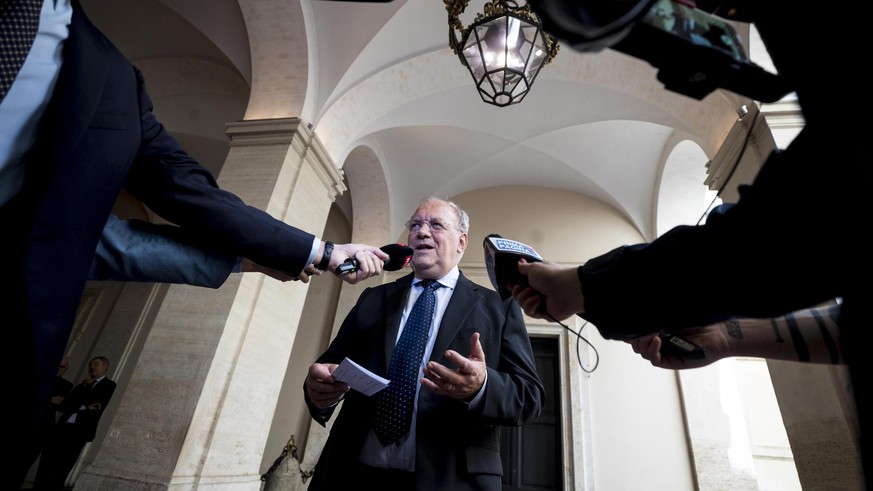 epa07061132 Swiss Federal Councilor Johann Schneider-Ammann after a meeting with Italian Deputy Premier and Labour and Industry Minister Luigi Di Maio at Chigi Palace in Rome, Italy, 01 October 2018.  ...