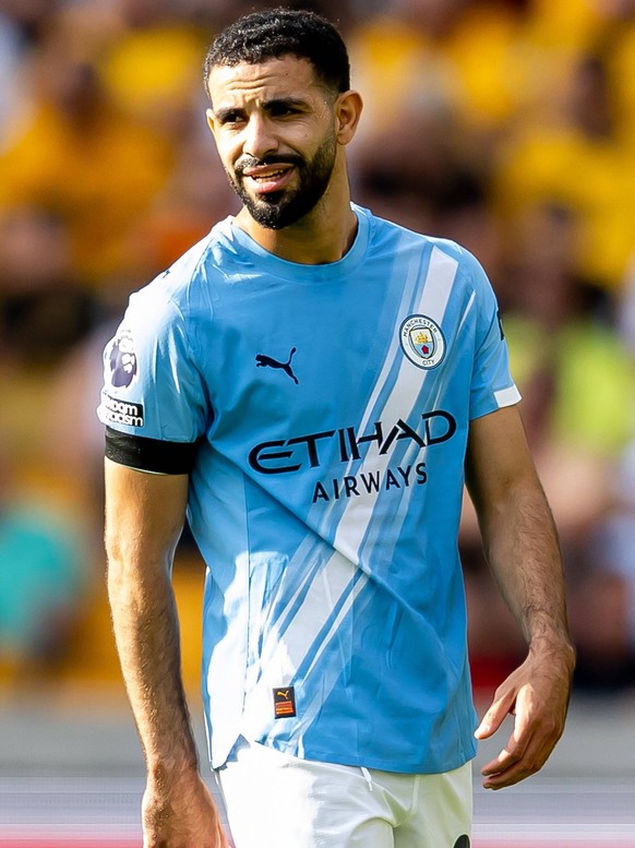 Wolverhampton Wanderers v Manchester City Premier League 16/08/2025. Manchester City defender Rayan Ait-Nouri 21 during the Premier League match between Wolverhampton Wanderers and Manchester City at  ...