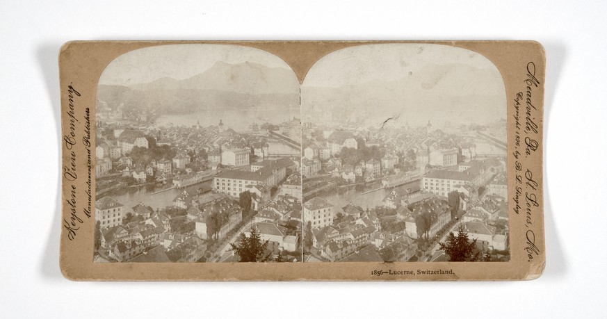 Stereoskopie der Keystone View Company - Die Stadt Luzern, aufgenommen im Jahr 1856. - Vergleiche auch die Rueckseite unter der Image-ID: 248893469. Die Originallegende lautet: Lucerne is situated on  ...
