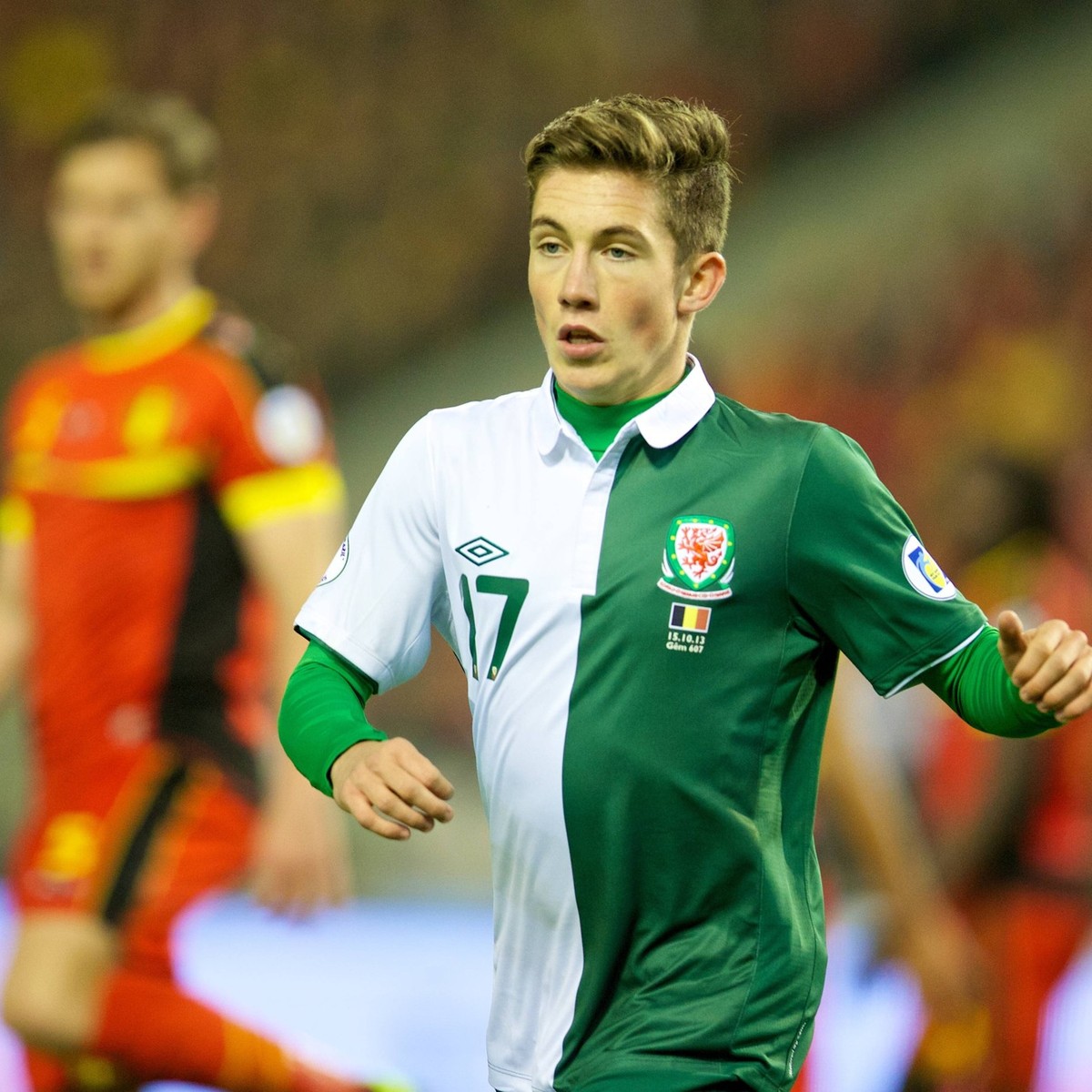 Bildnummer: 14793431 Datum: 15.10.2013 Copyright: imago/HochZwei/International
PROPAGANDA20131015 Football - soccer: Brazil 2014 FIFA World Cup, Qualifying Group A, Belgium - Wales, Wales youngest ev ...