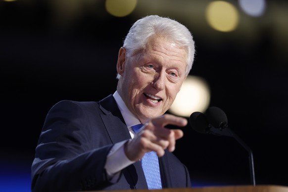 epa11558895 42nd President of the United States, Bill Clinton, delivers remarks during the third night of the Democratic National Convention (DNC) at the United Center in Chicago, Illinois, USA, 21 Au ...