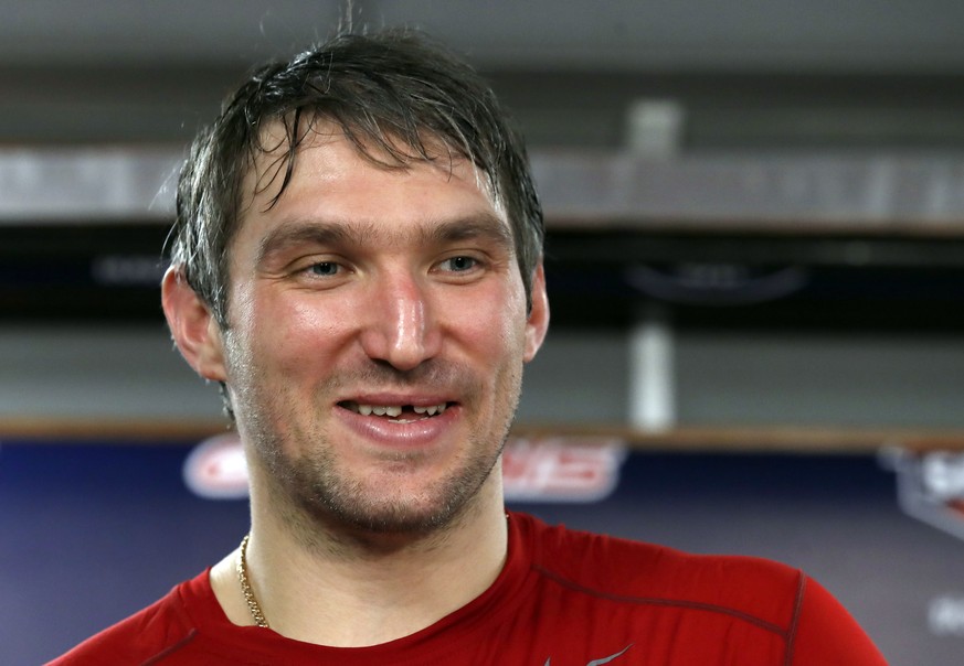 Washington Capitals left wing Alex Ovechkin speaks during a media availability after an NHL hockey game against the Winnipeg Jets, Monday, March 12, 2018, in Washington. Ovechkin scored his 600th care ...