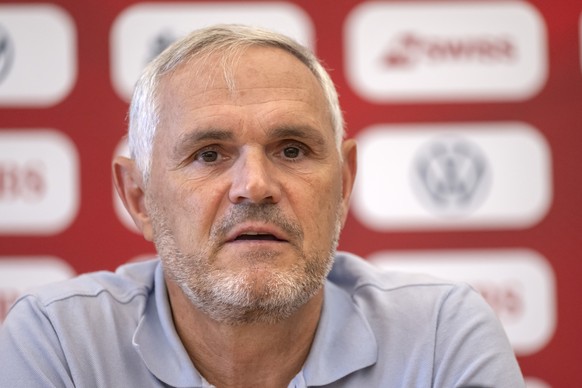 Pierluigi Tami, Direktor Maenner-Nationalteams, bei einer Pressekonferenz der Fussball Nationalmannschaft in Basel, am Montag, 2. September 2024. Die Schweiz bereitet sich vor fuer die Spiele der UEFA ...