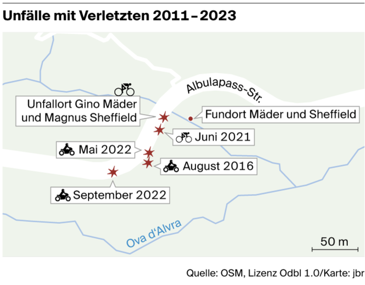 Die Linkskurve auf der Albulastrasse galt seit Ende März 2023, also zweieinhalb Monate vor dem Start der Tour de Suisse, als Unfallschwerpunkt. Der Kanton Graubünden hatte damals aber darauf verzichte ...