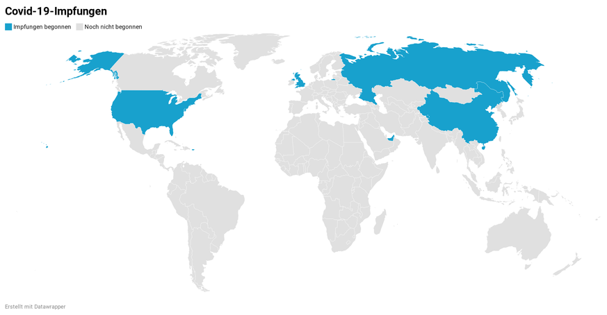 Erst fünf Länder haben bisher mit der Impfung begonnen: Russland, China, die Vereinigten Arabischen Emirate, Grossbritannien und die USA.