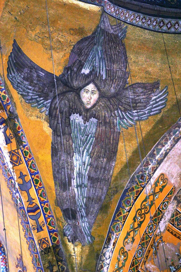 Hier der Seraph, der in der Kuppel der Hagia Sophia in Istanbul herumflattert; ein Wesen, das nur aus Flügeln zu bestehen scheint.