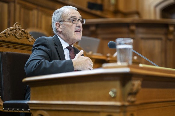 Bundesrat Guy Parmelin spricht zur Kleinen Kammer, an der Herbstsession der Eidgenoessischen Raete, am Donnerstag, 12. September 2024 im Staenderat in Bern. (KEYSTONE/Alessandro della Valle)