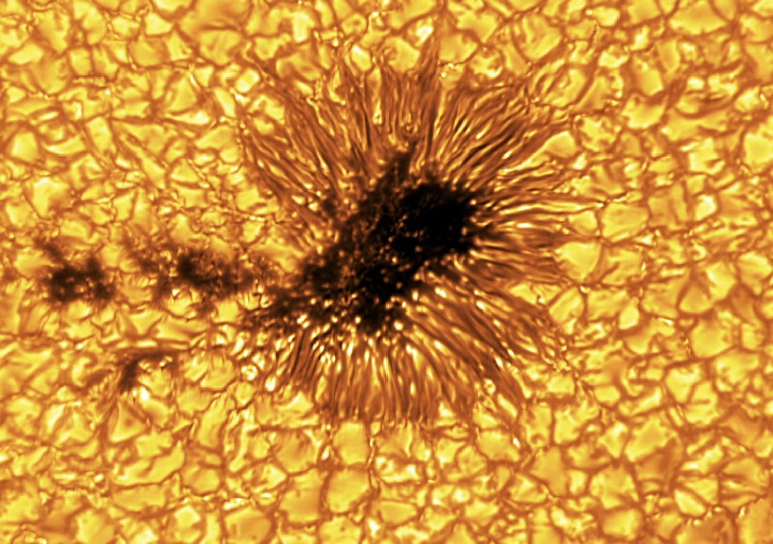 A close-up of a sunspot.