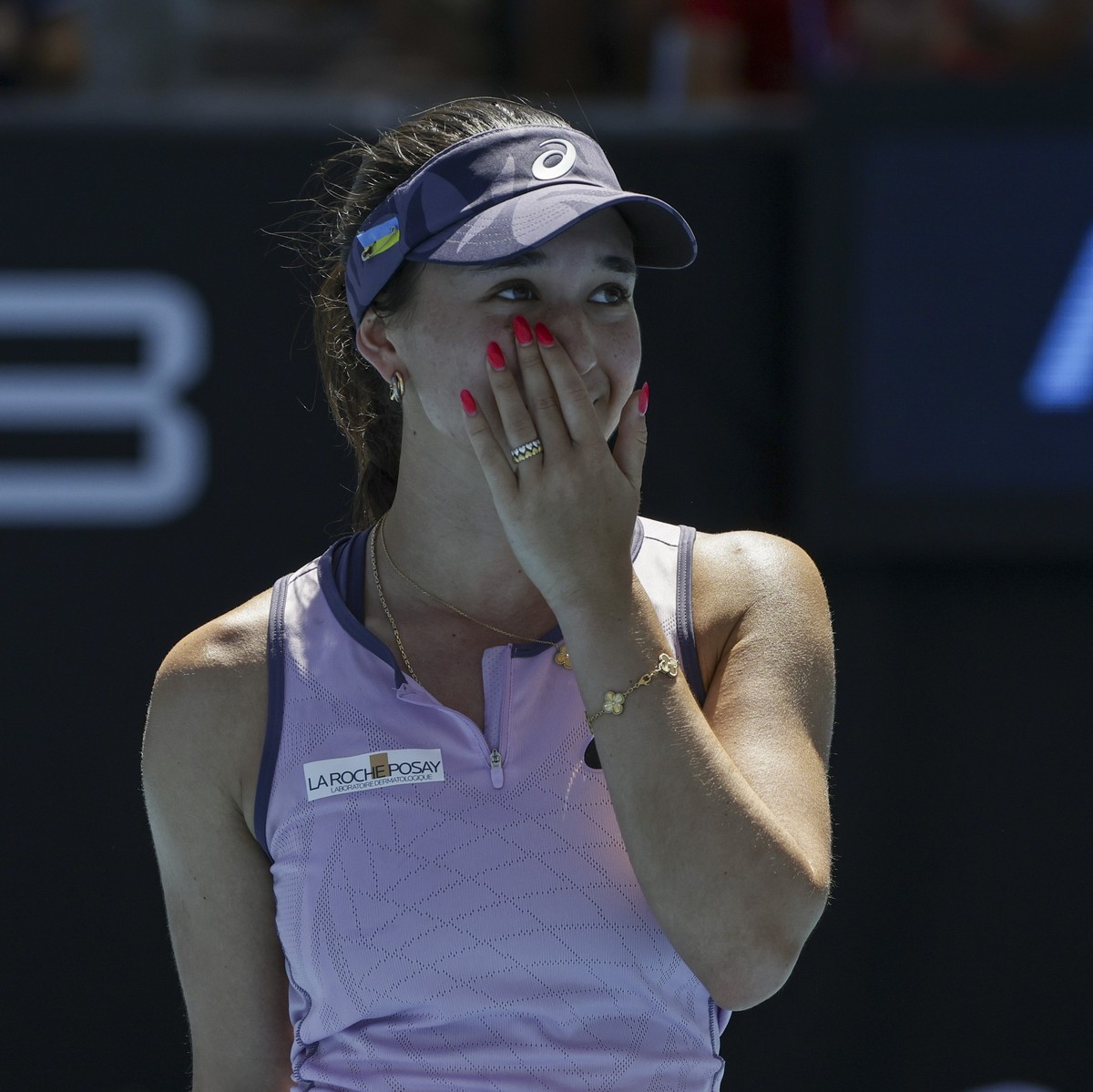 epa11832586 Eva Lys of Germany celebrates during her Women's round 3 match against Jaqueline Cristian of Romania at the Australian Open tennis tournament in Melbourne, Australia, 18 January 2025. ...