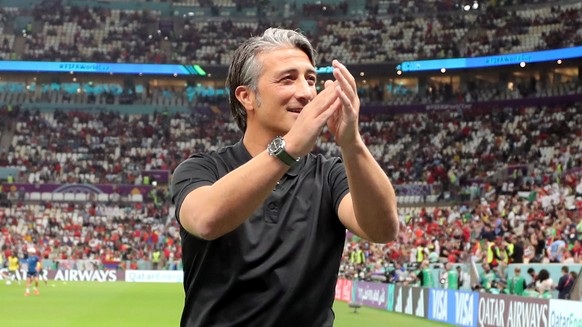 epa10352463 Head coach Murat Yakin of Switzerland reacts prior the FIFA World Cup 2022 round of 16 soccer match between Portugal and Switzerland at Lusail Stadium in Lusail, Qatar, 06 December 2022. E ...