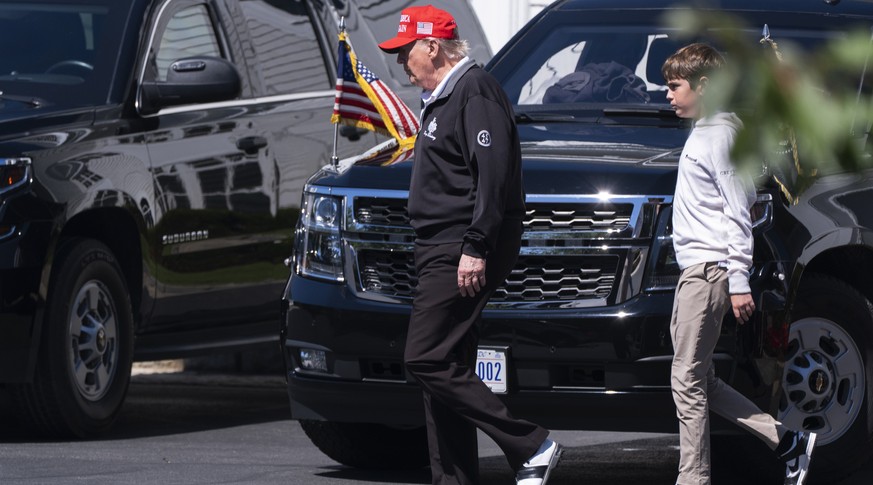 President Donald Trump, left, walks with his grandson Spencer Trump at the Trump National Golf Club in Sterling, Va., Saturday, Aug. 30, 2025. (AP Photo/Manuel Balce Ceneta)
Donald Trump,Spencer Trump