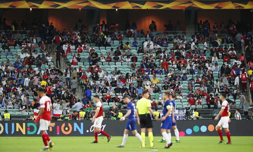 epa07611027 Empty seats during the UEFA Europa League final between Chelsea FC and Arsenal FC at the Olympic Stadium in Baku, Azerbaijan, 29 May 2019. EPA/MAXIM SHIPENKOV