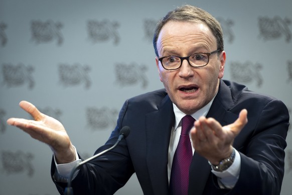 Nestle&#039;s CEO Ulf Mark Schneider speaks during the 2019 full-year results press conference of the food and drinks giant Nestle, in Vevey, Switzerland, Thursday, Feb. 13, 2020. (Laurent Gillieron/K ...