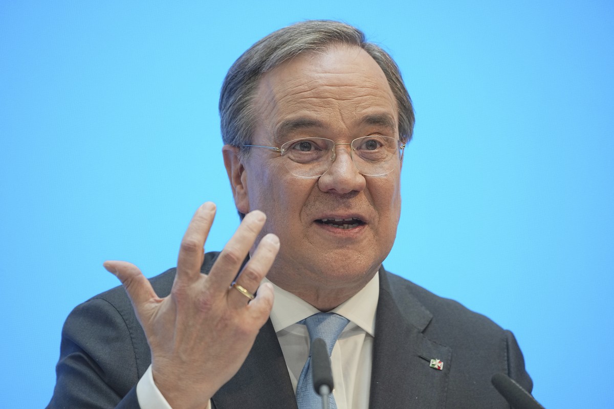 Christian Democratic Union party chairman and North Rhine-Westphalia state governor Armin Laschet attends a news conference at the party's headquarters in Berlin, Germany, Tuesday, April 20, 2021 ...