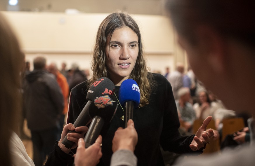 Das Model Tamy Glauser spricht im Interrview anlaesslich der Nominationsversammlung zu den Nationalratswahlen der Gruene Kanton Zuerich am Dienstag, 21. Mai 2019 in Zuerich. (KEYSTONE/Ennio Leanza)