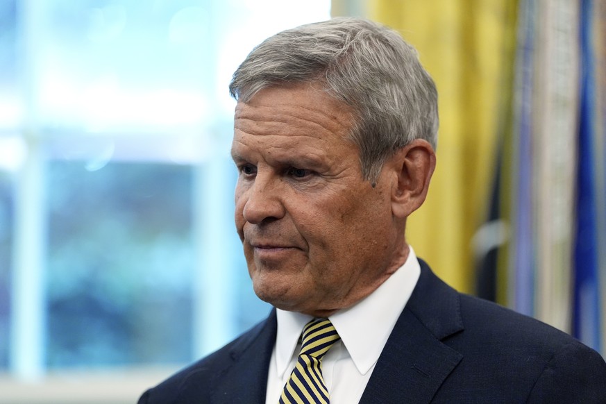 Tennessee Gov. Bill Lee listens as President Donald Trump speaks in the Oval Office of the White House, Monday, Sept. 15, 2025, in Washington. (AP Photo/Alex Brandon)
Donald Trump