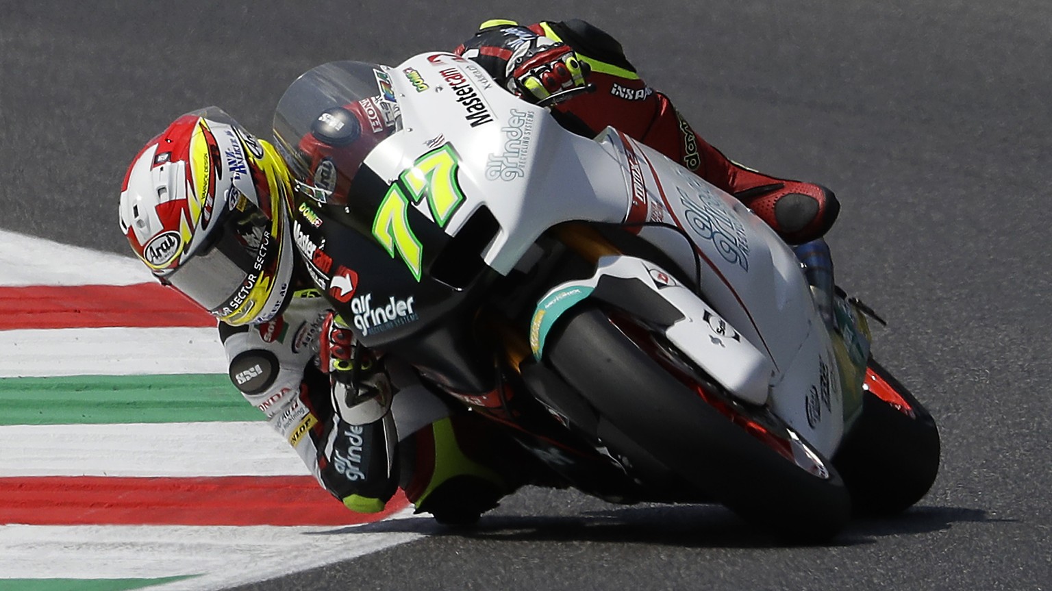 Switzerland&#039;s Dominique Aegerter steers his Kalex during the qualifying session for Sunday&#039;s Italy Moto 2 race, at the Mugello circuit, in Scarperia, Italy, Saturday, June 3, 2017. (AP Photo ...