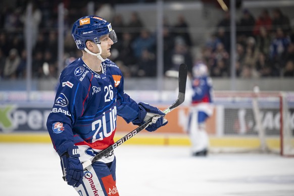 Zuerichs Simon Bodenmann im Eishockeyspiel der National League zwischen den ZSC Lions und dem EHC Kloten am Samstag, 20. Januar 2024, in der Swiss Life Arena in Zuerich. (KEYSTONE/Ennio Leanza)