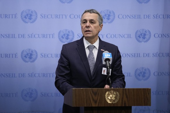 Swiss Foreign Minster Ignazio Cassis speaks to reporters after a Security Council meeting at United Nations headquarters, Tuesday, May 30, 2023. (AP Photo/Seth Wenig)
Ignazio Cassis