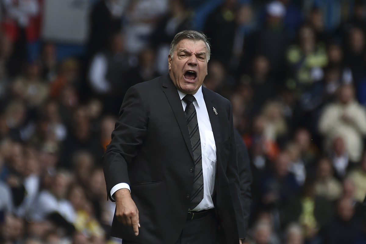 Leeds United's head coach Sam Allardyce shouts instructions to his players during the English Premier League soccer match between Leeds United and Newcastle United at Elland Road in Leeds, Englan ...