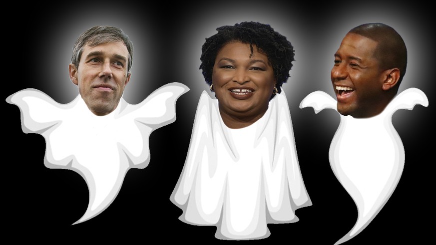 Von links nach rechts: Beto O'Rourke, Stacey Abrams und Andrew Gillum.